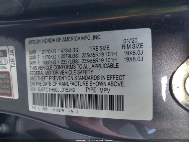 2020 Acura Rdx Technology Package მანქანა იყიდება აუქციონზე, vin: 5J8TC1H50LL015242, აუქციონის ნომერი: 44562771