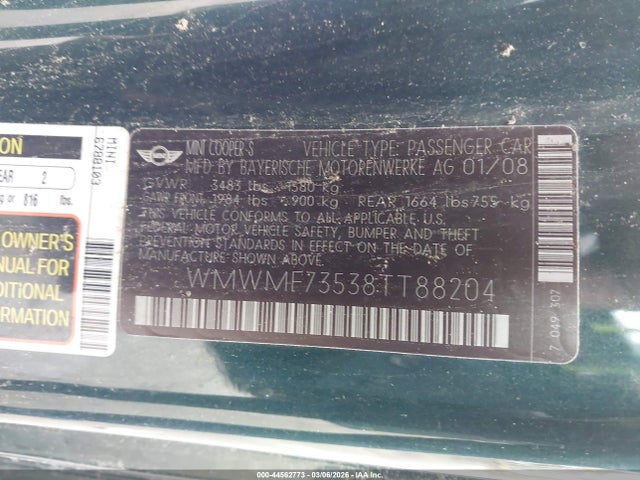 2008 MINI COOPER S WMWMF73538TT88204 Photo 8