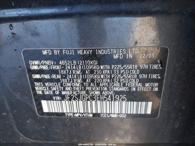 2014 Subaru Forester 2.0xt Touring მანქანა იყიდება აუქციონზე, vin: JF2SJGPC3EH541925, აუქციონის ნომერი: 44562780