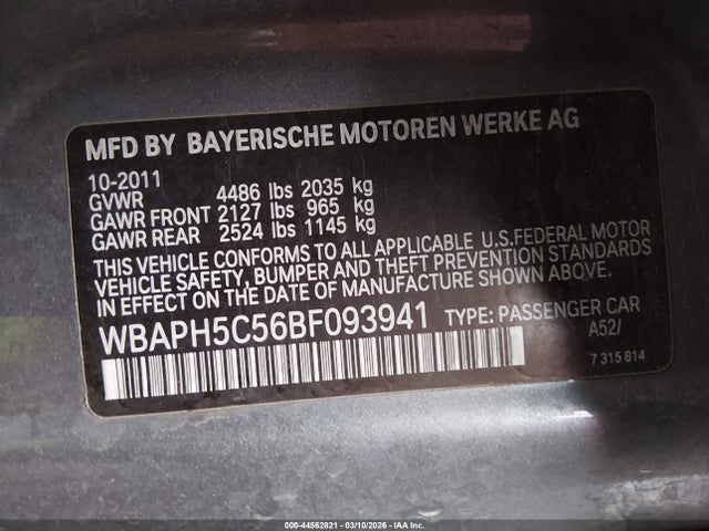 Aukcja sprzedaży 2011 Bmw 328i, vin: WBAPH5C56BF093941, numer aukcji: 44562821