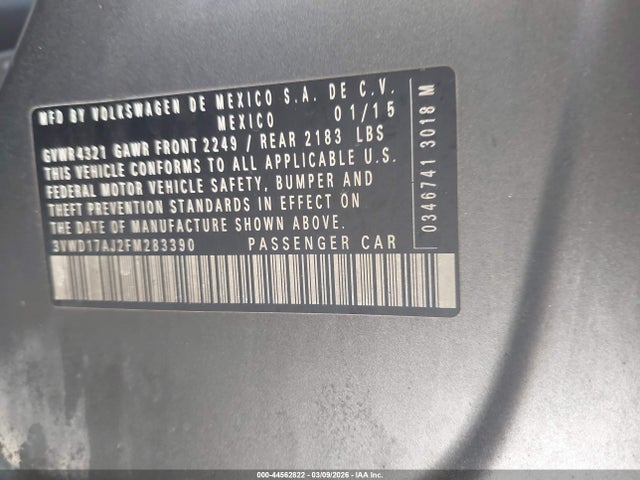 44562822 :رقم المزاد ، 3VWD17AJ2FM283390 vin ، 2015 Volkswagen Jetta 1.8t Se مزاد بيع