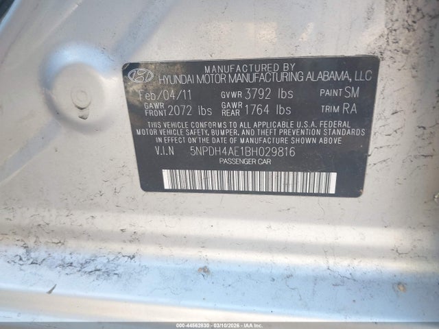 Aukcja sprzedaży 2011 Hyundai Elantra Gls, vin: 5NPDH4AE1BH029816, numer aukcji: 44562830