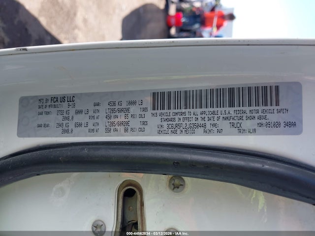 44562834 :رقم المزاد ، 3C6UR5FL2JG350448 vin ، 2018 Ram 2500 Laramie  4x4 6'4 Box مزاد بيع