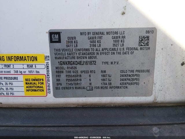 2014 CHEVROLET TRAVERSE 1GNKRGKD4EJ161872 Photo 8