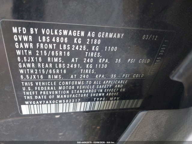 2012 VOLKSWAGEN TIGUAN WVGAV7AX0CW582317 Photo 8