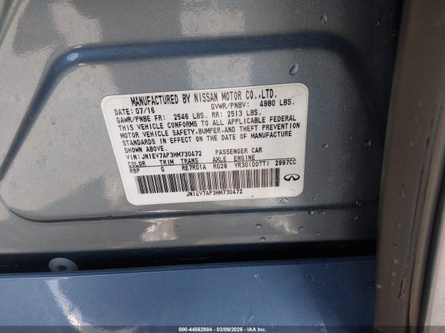 2017 Infiniti Q50 3.0t Premium მანქანა იყიდება აუქციონზე, vin: JN1EV7AP3HM730472, აუქციონის ნომერი: 44562884