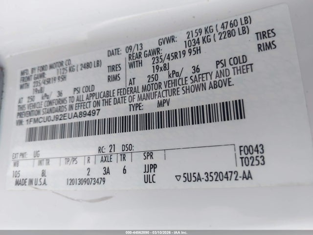 Продажа на аукционе авто 2014 Ford Escape Titanium, vin: 1FMCU0J92EUA89497, номер лота: 44562890