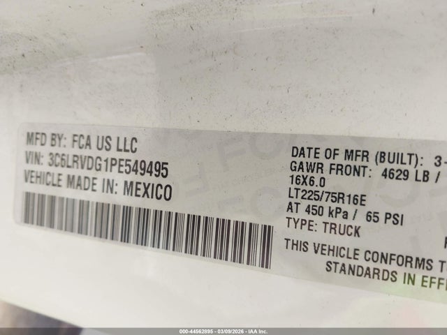 44562895 :رقم المزاد ، 3C6LRVDG1PE549495 vin ، 2023 Ram Promaster 2500 High Roof 159 Wb مزاد بيع