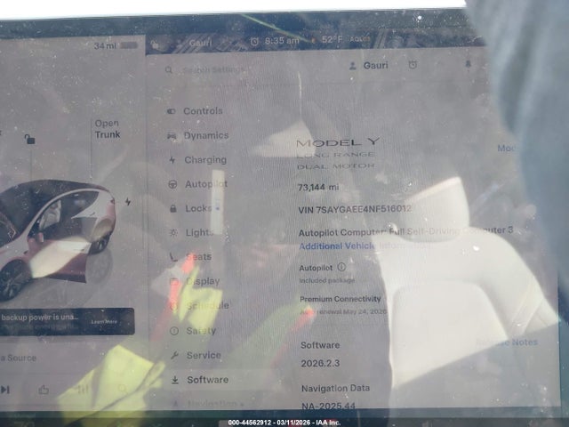 Aukcja sprzedaży 2022 Tesla Model Y Long Range Dual Motor All-wheel Drive, vin: 7SAYGAEE4NF516012, numer aukcji: 44562912