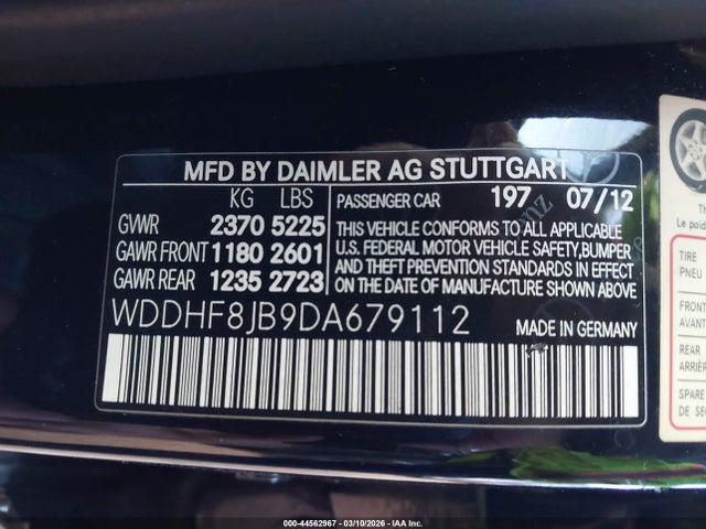 Aukcja sprzedaży 2013 Mercedes-benz E 350 4matic, vin: WDDHF8JB9DA679112, numer aukcji: 44562967
