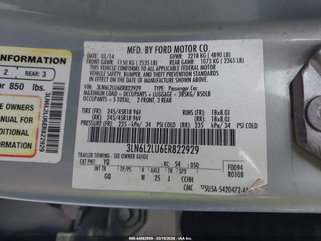 3LN6L2LU6ER822929 Lincoln MKZ HYBRID