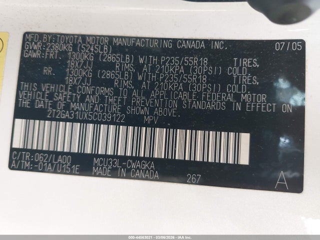 2005 Lexus Rx 330 მანქანა იყიდება აუქციონზე, vin: 2T2GA31UX5C039122, აუქციონის ნომერი: 44563021