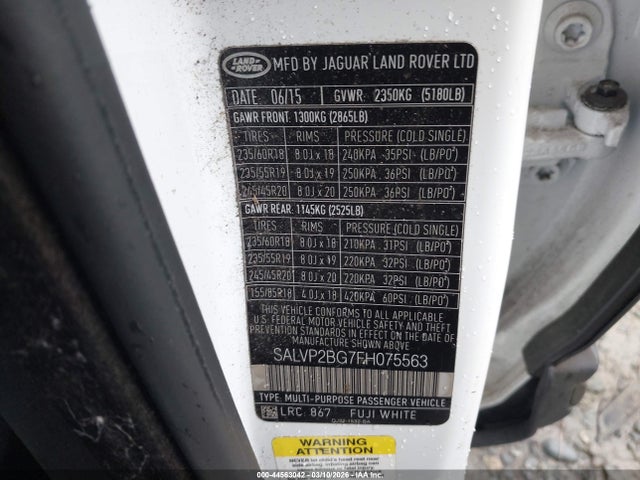 Продажа на аукционе авто 2015 Land Rover Range Rover Evoque Pure, vin: SALVP2BG7FH075563, номер лота: 44563042