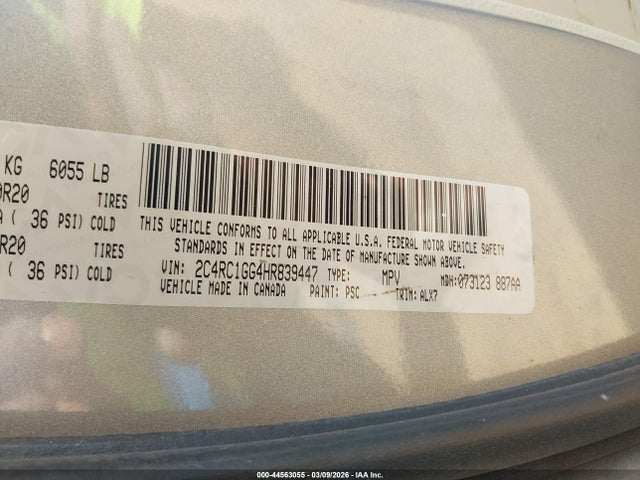 Продажа на аукционе авто 2017 Chrysler Pacifica Limited, vin: 2C4RC1GG4HR839447, номер лота: 44563055