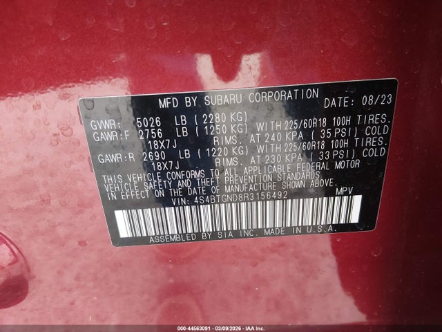 4S4BTGND8R3156492 Subaru Outback Limited Xt