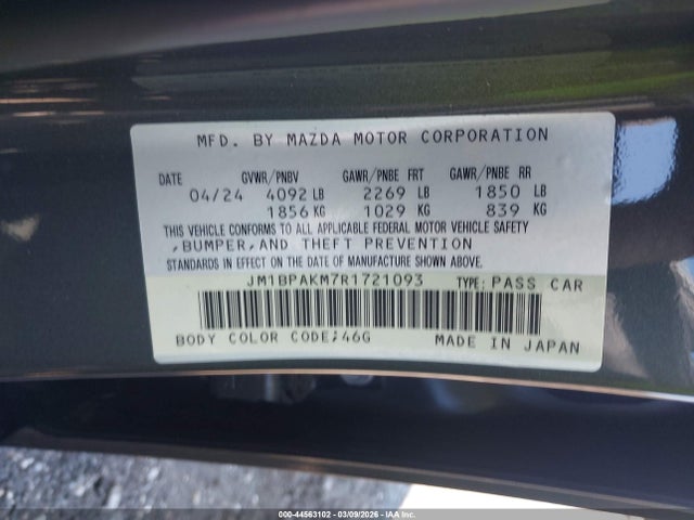 Продаж на аукціоні авто 2024 Mazda Mazda3 2.5 S Select Sport, vin: JM1BPAKM7R1721093, номер лоту: 44563102