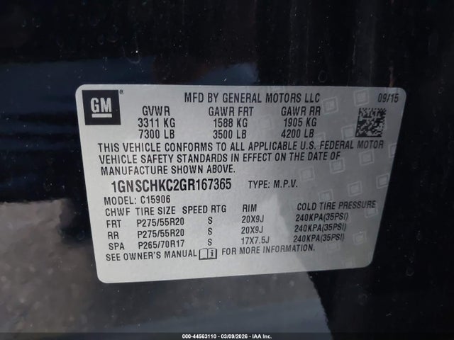 Chevrolet Suburban Lt 2016 1GNSCHKC2GR167365 Image 9