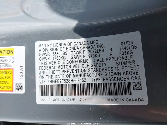 Honda Civic Sport 2025 2HGFE2F52SH569152 Image 9