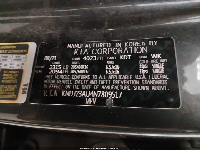 Продаж на аукціоні авто 2022 Kia Soul Lx, vin: KNDJ23AU4N7809517, номер лоту: 44563131