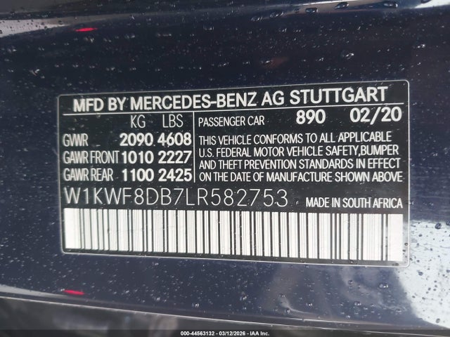 Продажа на аукционе авто 2020 Mercedes-benz C 300, vin: W1KWF8DB7LR582753, номер лота: 44563132