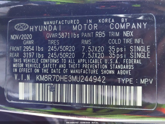 KM8R7DHE3MU244942 Hyundai Palisade Calligraphy