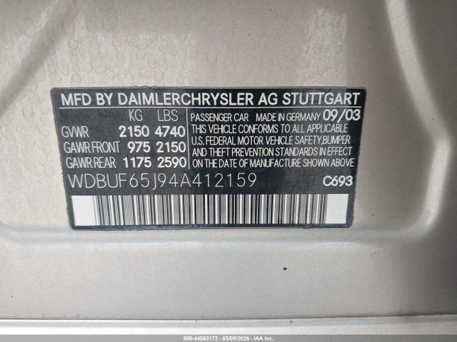 Продаж на аукціоні авто 2004 Mercedes-benz E 320, vin: WDBUF65J94A412159, номер лоту: 44563172