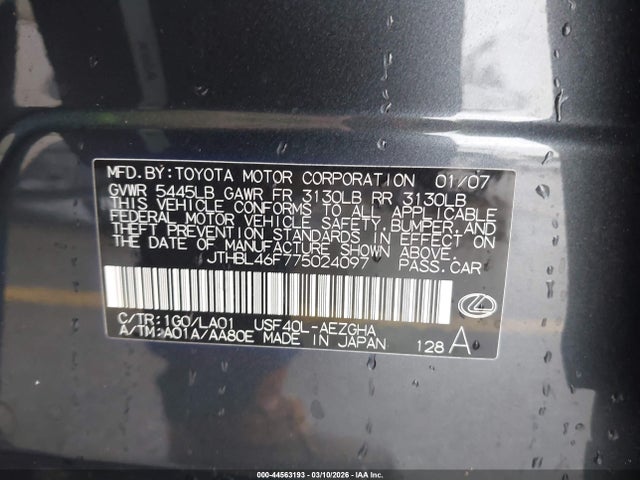 Продаж на аукціоні авто 2007 Lexus Ls 460, vin: JTHBL46F775024097, номер лоту: 44563193