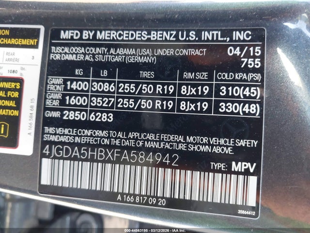 4JGDA5HBXFA584942 Mercedes-Benz Ml 350 4matic