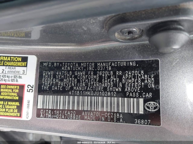 4T1B11HK0JU102812 Toyota CAMRY SE