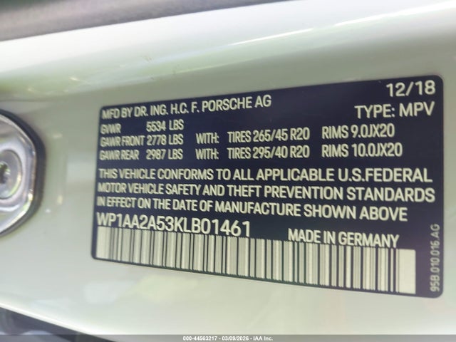 Продаж на аукціоні авто 2019 Porsche Macan, vin: WP1AA2A53KLB01461, номер лоту: 44563217