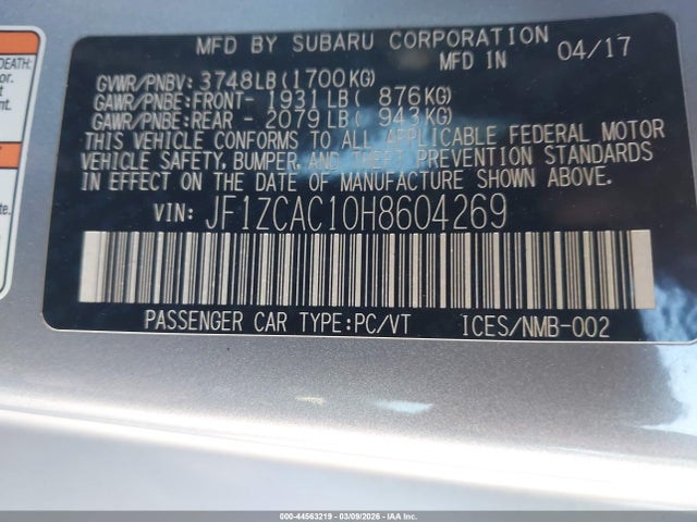 Продаж на аукціоні авто 2017 Subaru Brz Limited, vin: JF1ZCAC10H8604269, номер лоту: 44563219