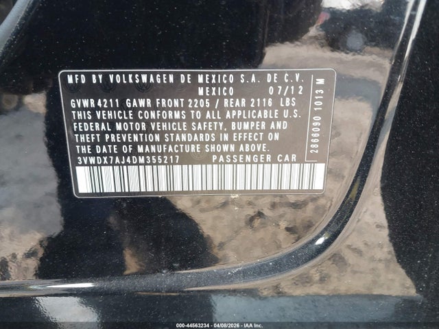 2013 Volkswagen Jetta Se მანქანა იყიდება აუქციონზე, vin: 3VWDX7AJ4DM355217, აუქციონის ნომერი: 44563234
