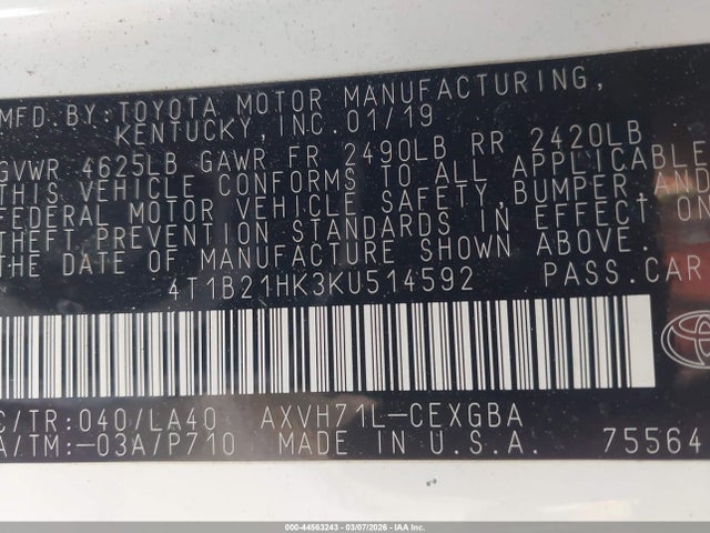 2019 TOYOTA CAMRY HYBRID 4T1B21HK3KU514592 Photo 8