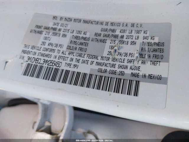 2021 Mazda Cx-30 Preferred მანქანა იყიდება აუქციონზე, vin: 3MVDMBCL3MM256450, აუქციონის ნომერი: 44563250