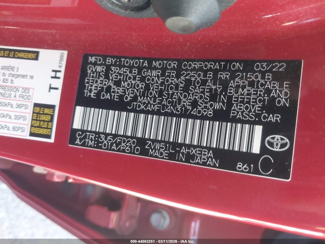 2022 TOYOTA PRIUS JTDKAMFU4N3174098 Photo 8