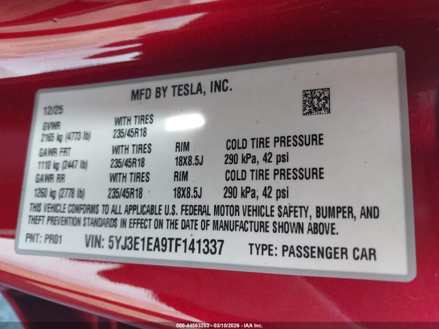 2026 TESLA MODEL 3 5YJ3E1EA9TF141337 Photo 8