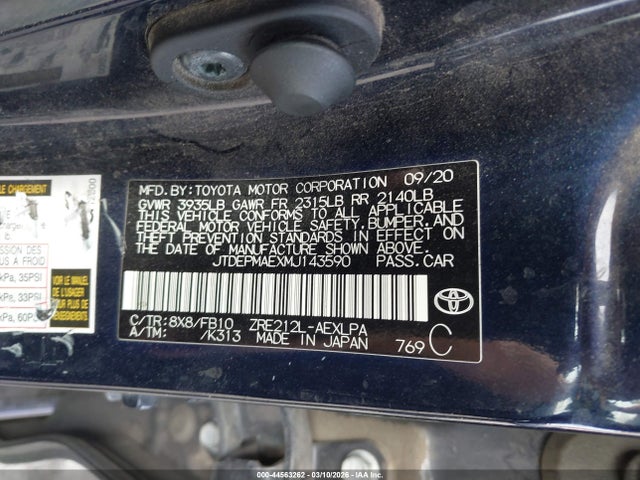 Toyota COROLLA LE 2021 JTDEPMAEXMJ143590 Image 9