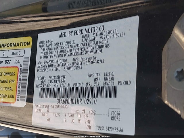 2017 FORD FUSION 3FA6P0HD1HR102910 Photo 8