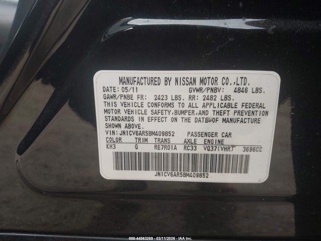 Aukcja sprzedaży 2011 Infiniti G37x, vin: JN1CV6AR5BM409852, numer aukcji: 44563269