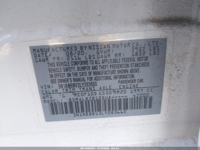Nissan Sentra S Xtronic Cvt 2020 3N1AB8BV3LY283660 Image 9