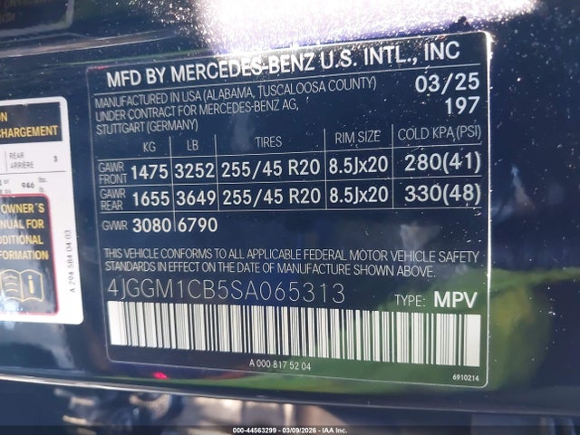 Aukcja sprzedaży 2025 Mercedes-benz Eqe 350 Suv 4matic, vin: 4JGGM1CB5SA065313, numer aukcji: 44563299