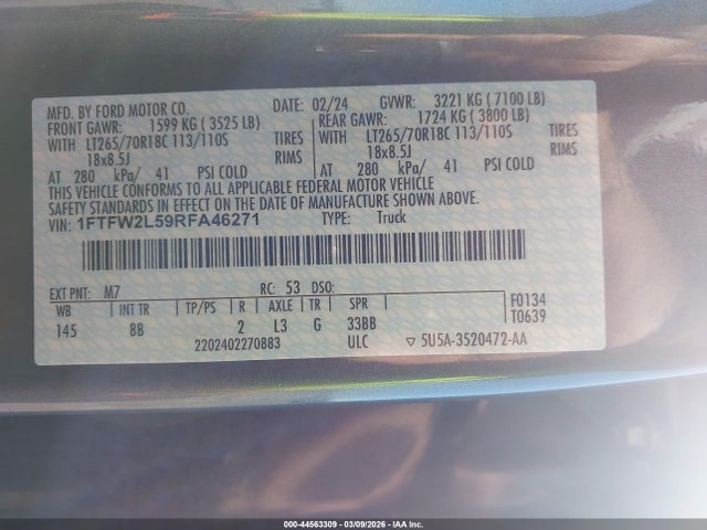 Aukcja sprzedaży 2024 Ford F-150 Stx, vin: 1FTFW2L59RFA46271, numer aukcji: 44563309