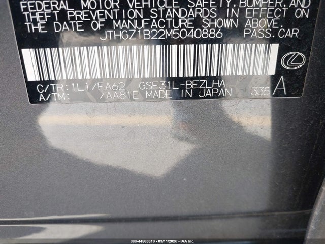 Продаж на аукціоні авто 2021 Lexus Is 350 F Sport, vin: JTHGZ1B22M5040886, номер лоту: 44563310