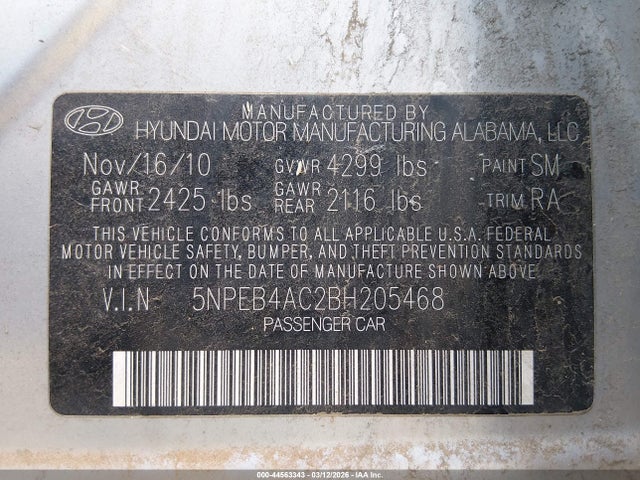 2011 HYUNDAI SONATA 5NPEB4AC2BH205468 Photo 8