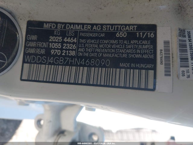 44563381 :رقم المزاد ، WDDSJ4GB7HN468090 vin ، 2017 Mercedes-benz Cla 250 4matic مزاد بيع