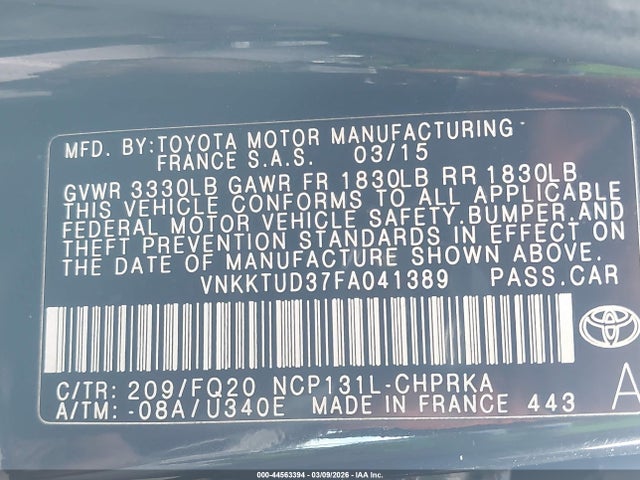 VNKKTUD37FA041389 Toyota YARIS L