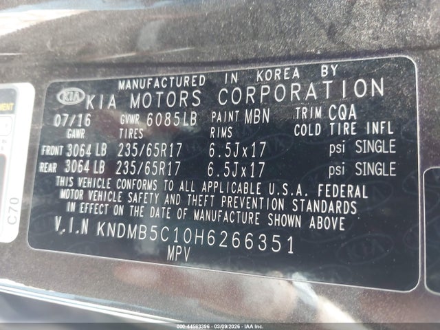 KIA SEDONA LX 2017 KNDMB5C10H6266351 Image 9