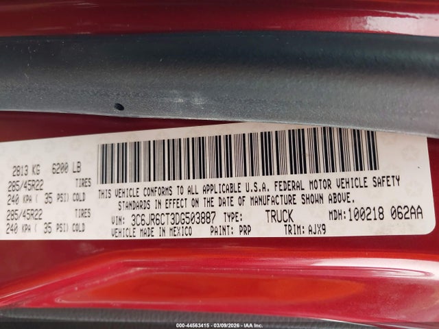 Продаж на аукціоні авто 2013 Ram 1500 R/t, vin: 3C6JR6CT3DG503887, номер лоту: 44563415