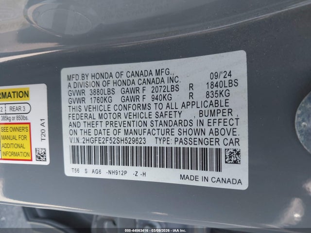 Honda Civic Sport 2025 2HGFE2F52SH529623 Image 9