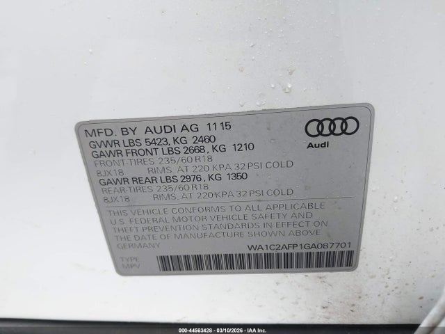 Aukcja sprzedaży 2016 Audi Q5 2.0t Premium, vin: WA1C2AFP1GA087701, numer aukcji: 44563428